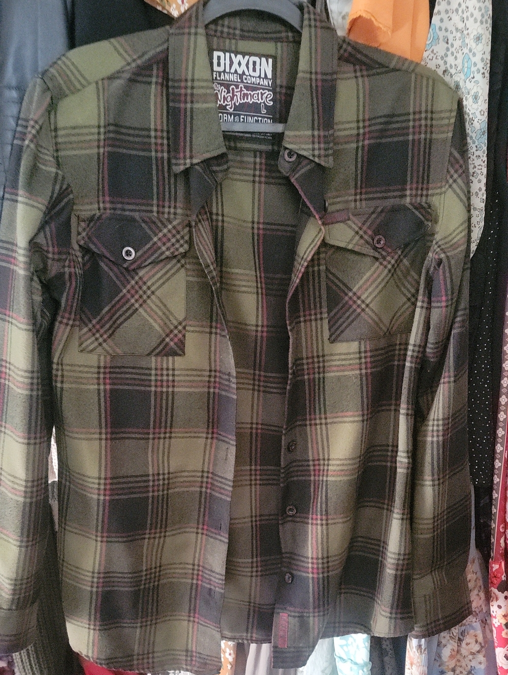 DIXXON Olive, Black & Red Plaid Flannel Shirt Jacket